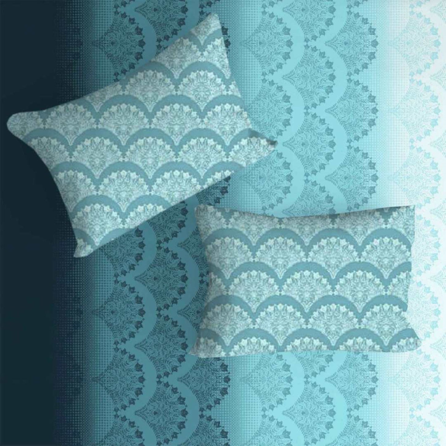 Flower Printed Blue Double Bedsheet with Two Pillow Cover | 210TC | King size 9x9 feet