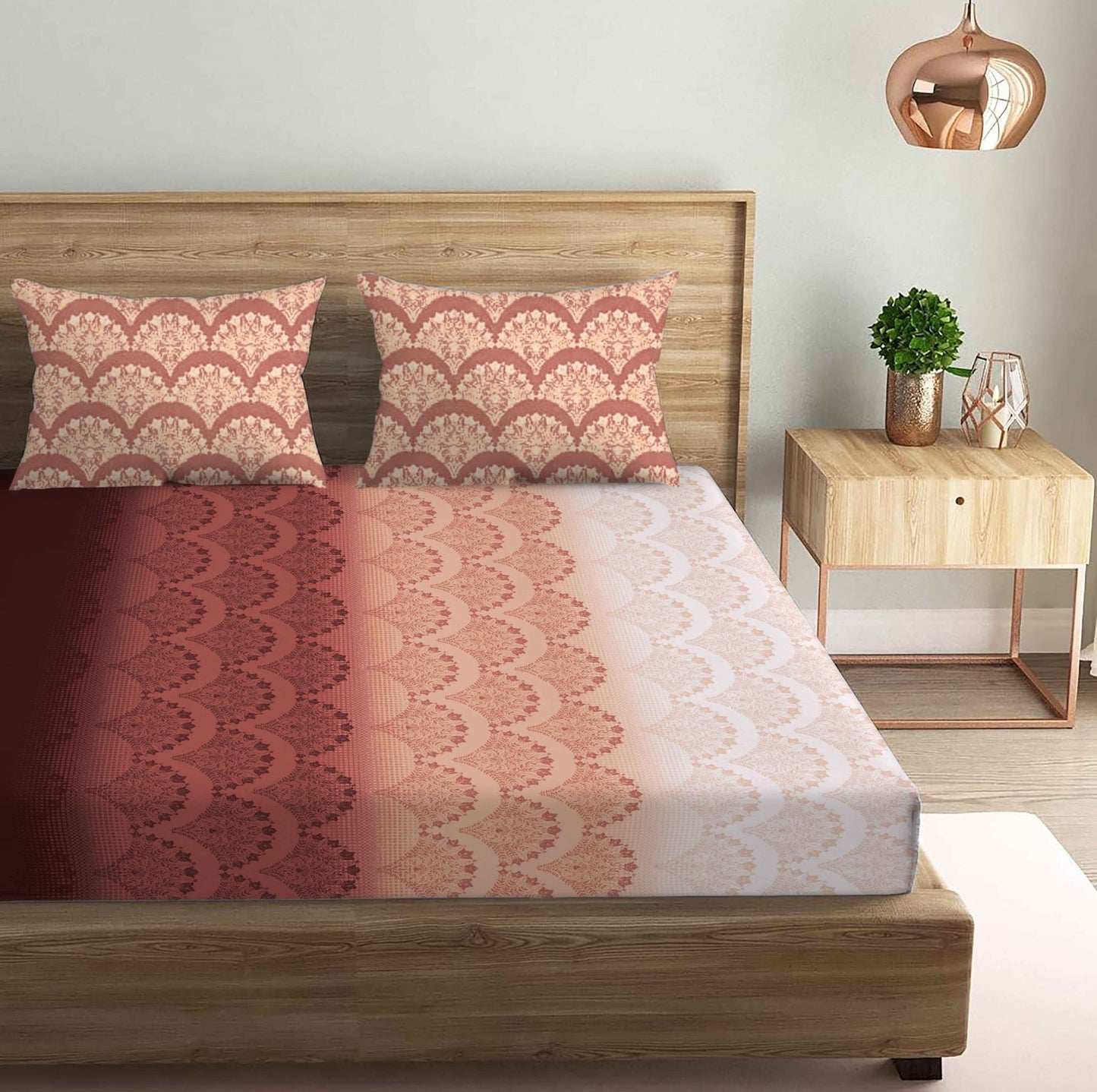 Flower Printed Brown Double Bedsheet with Two Pillow Cover | 210TC | King size 9x9 feet