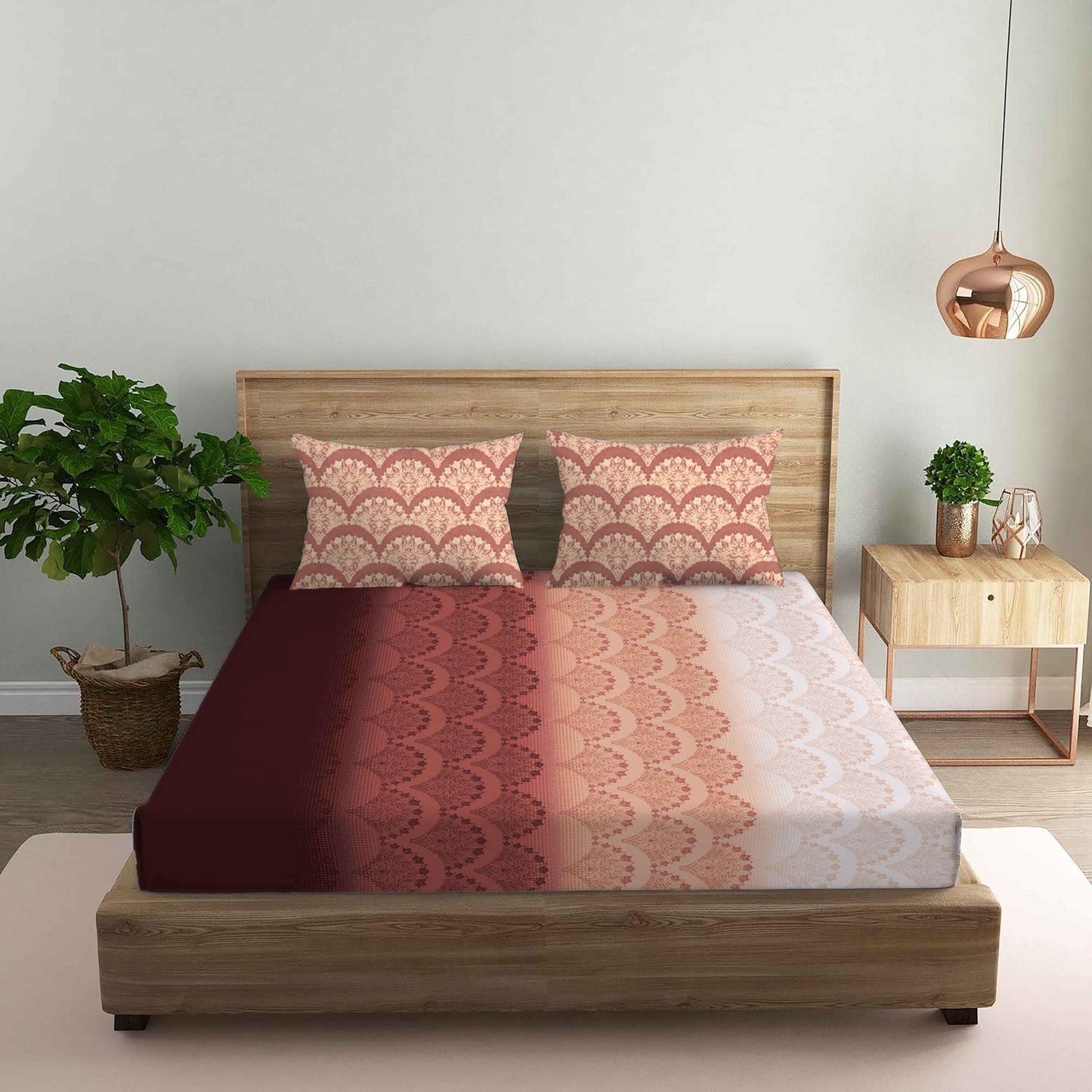 Flower Printed Brown Double Bedsheet with Two Pillow Cover | 210TC | King size 9x9 feet