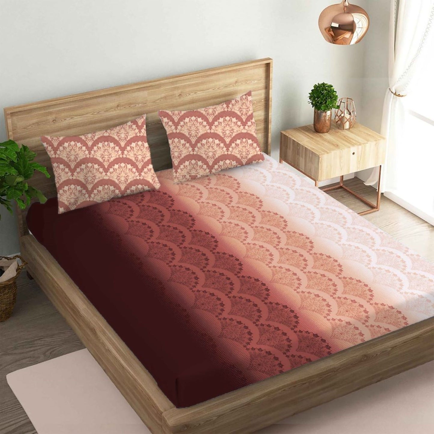 Flower Printed Brown Double Bedsheet with Two Pillow Cover | 210TC | King size 9x9 feet