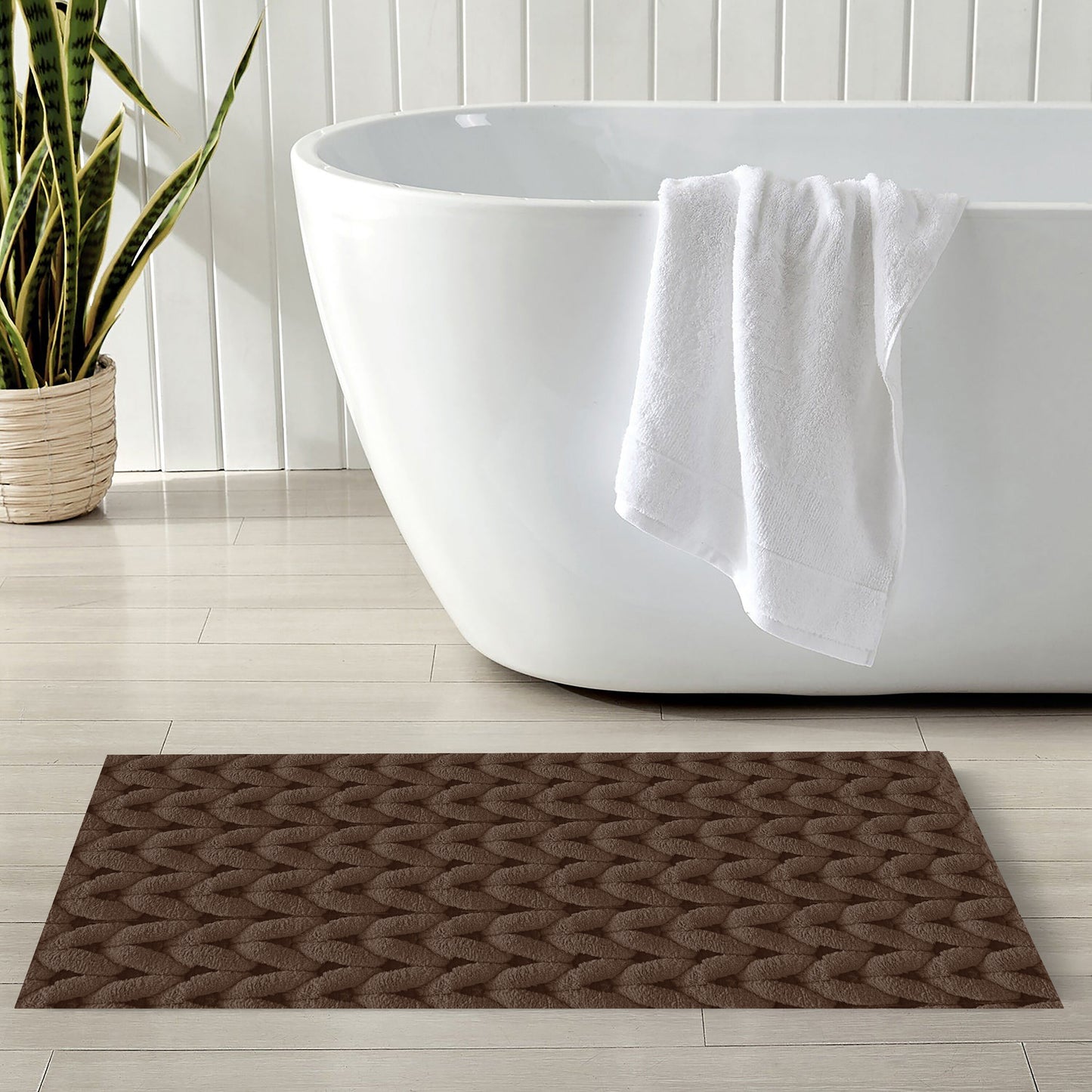 Cable Chocolate 40x60cm Bath Mat & Door Mat | Highly Absorbent | Anti-Skid for Superior Safety and Comfort