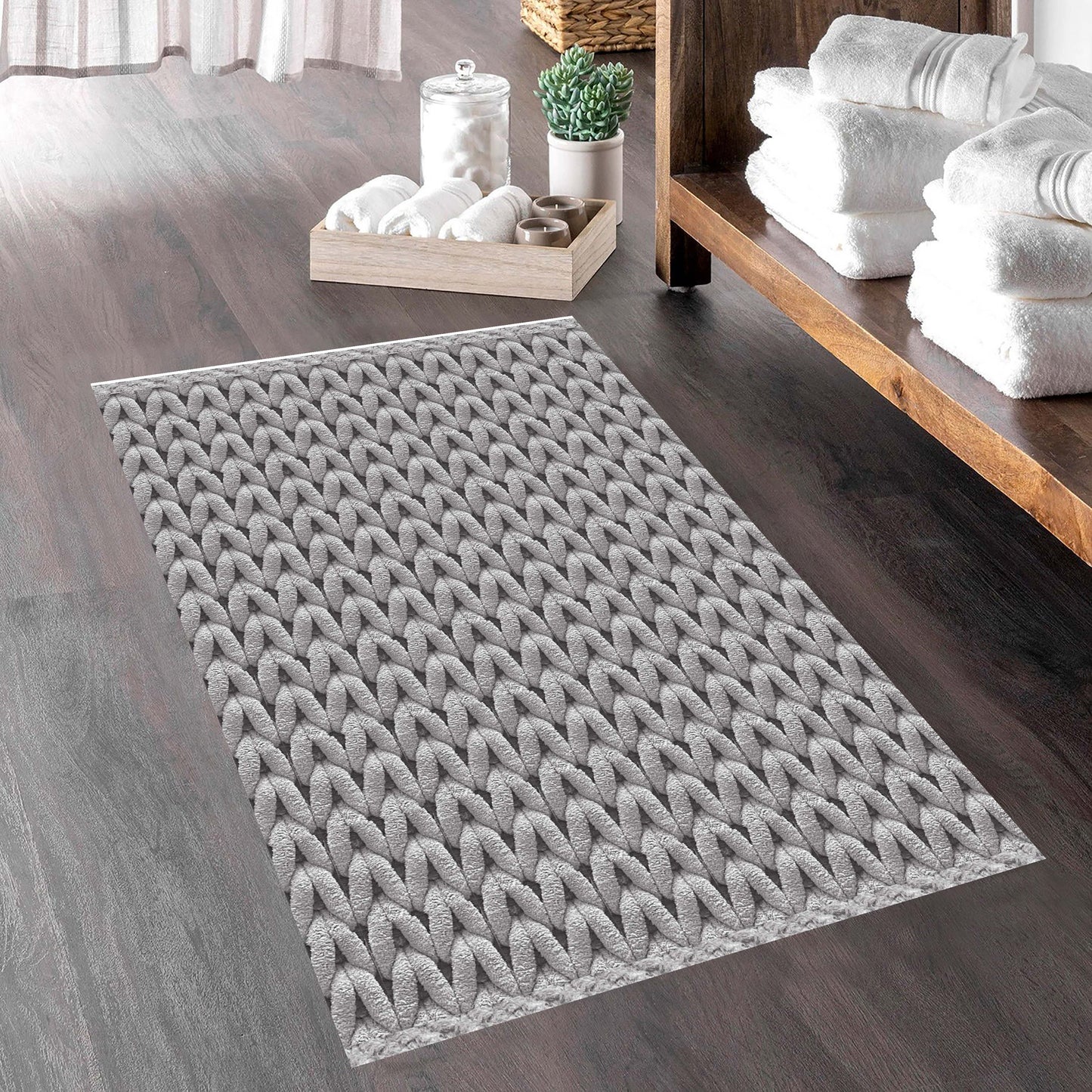 Cable Grey 40x60cm Bath Mat & Door Mat | Highly Absorbent | Anti-Skid for Superior Safety and Comfort