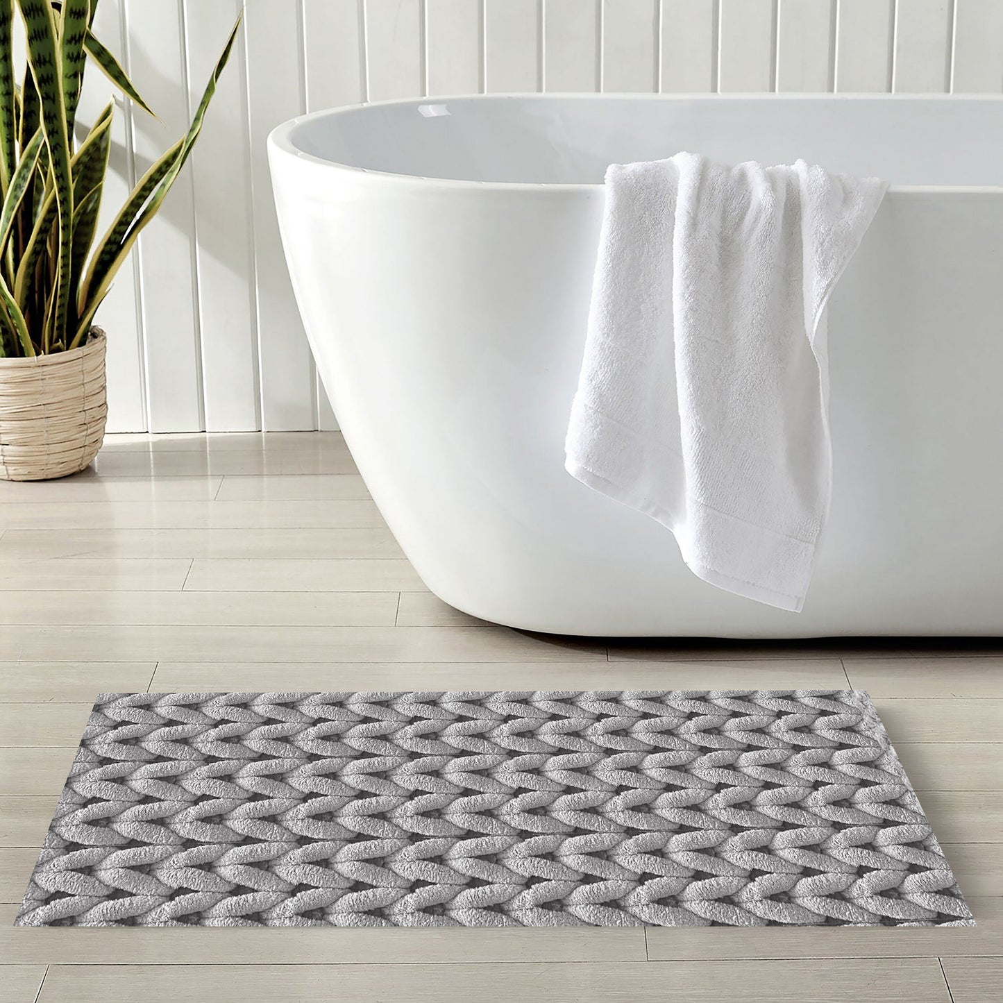 Cable Grey 40x60cm Bath Mat & Door Mat | Highly Absorbent | Anti-Skid for Superior Safety and Comfort