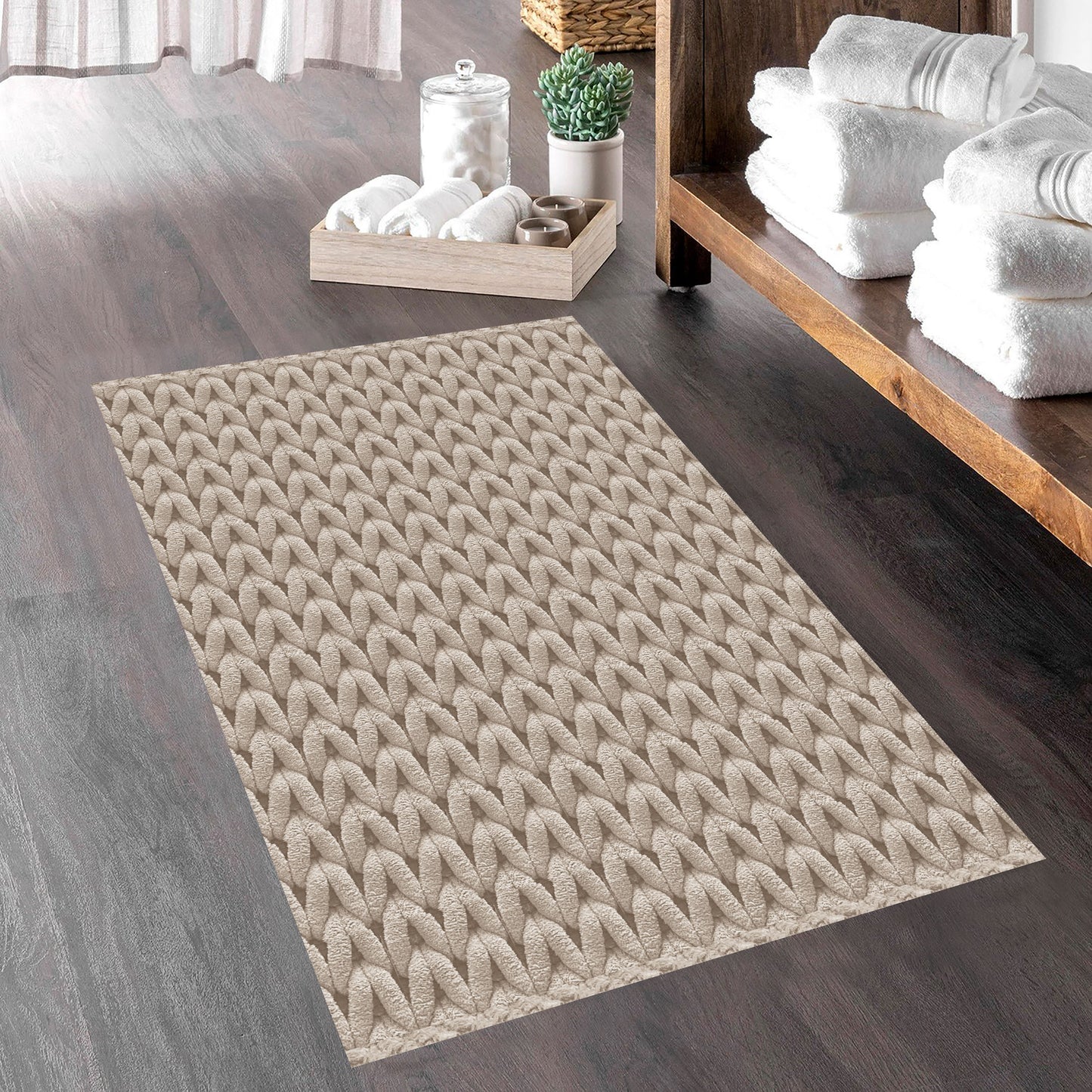 Cable Linen 40x60cm Bath Mat & Door Mat | Highly Absorbent | Anti-Skid for Superior Safety and Comfort