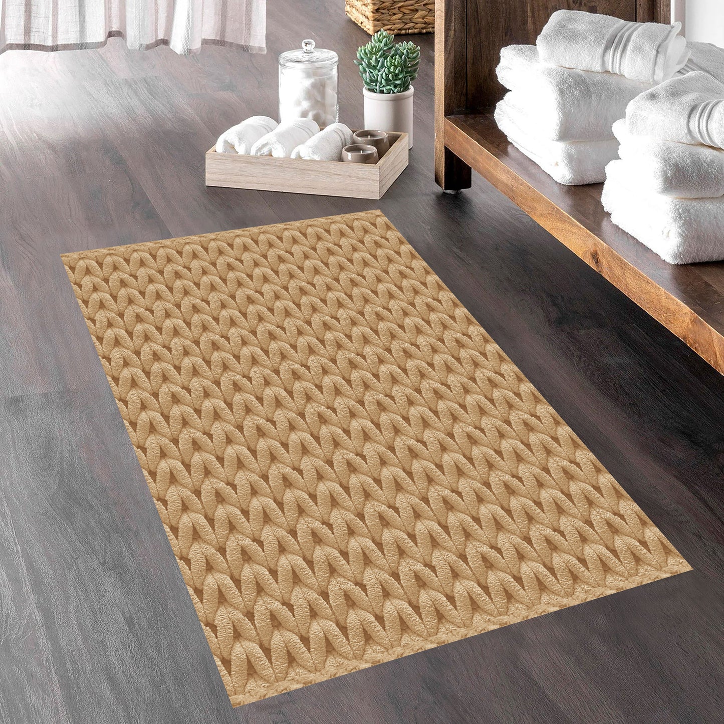 Cable Beige 40x60cm Bath Mat & Door Mat | Highly Absorbent | Anti-Skid for Superior Safety and Comfort