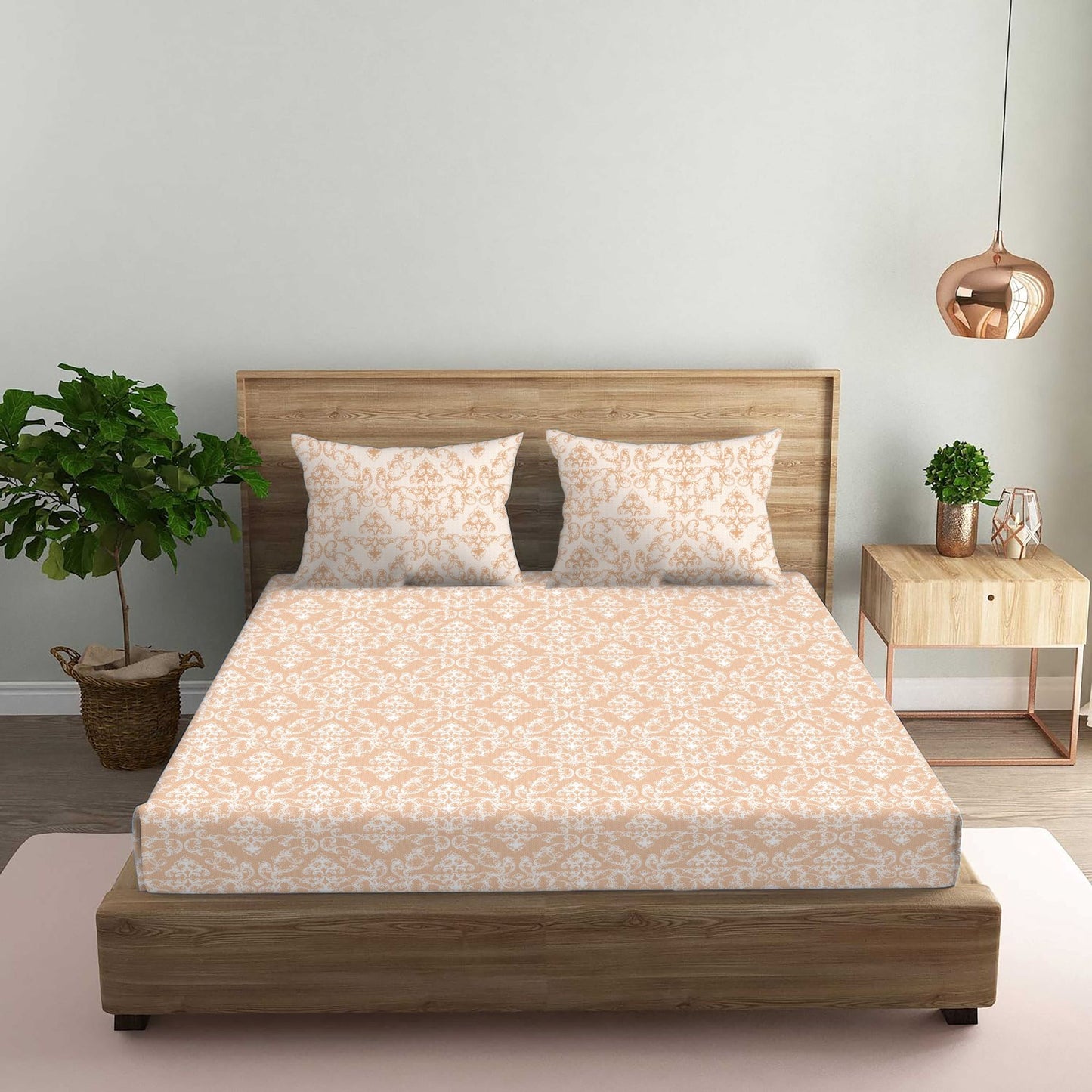 Classic Print Brown Double Bedsheet with Two Pillow Cover | 210TC | King size 9x9 feet