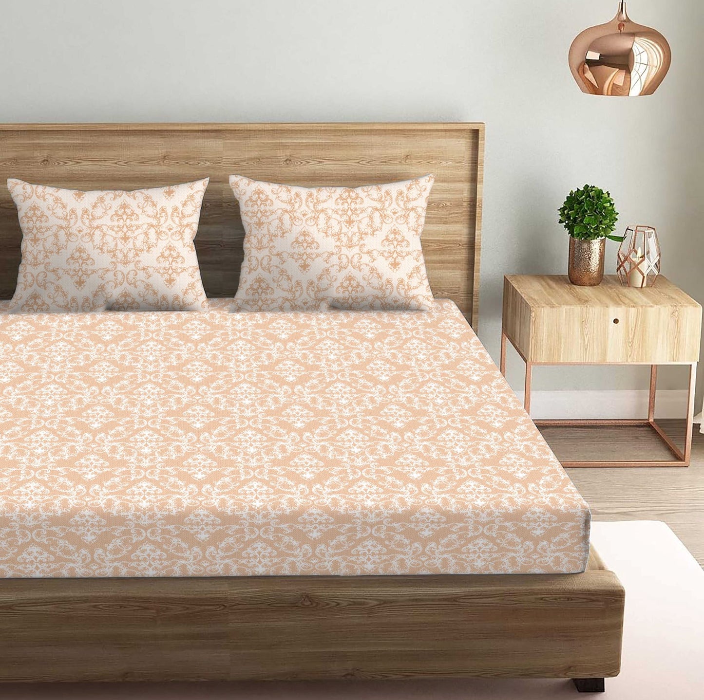 Classic Print Brown Double Bedsheet with Two Pillow Cover | 210TC | King size 9x9 feet