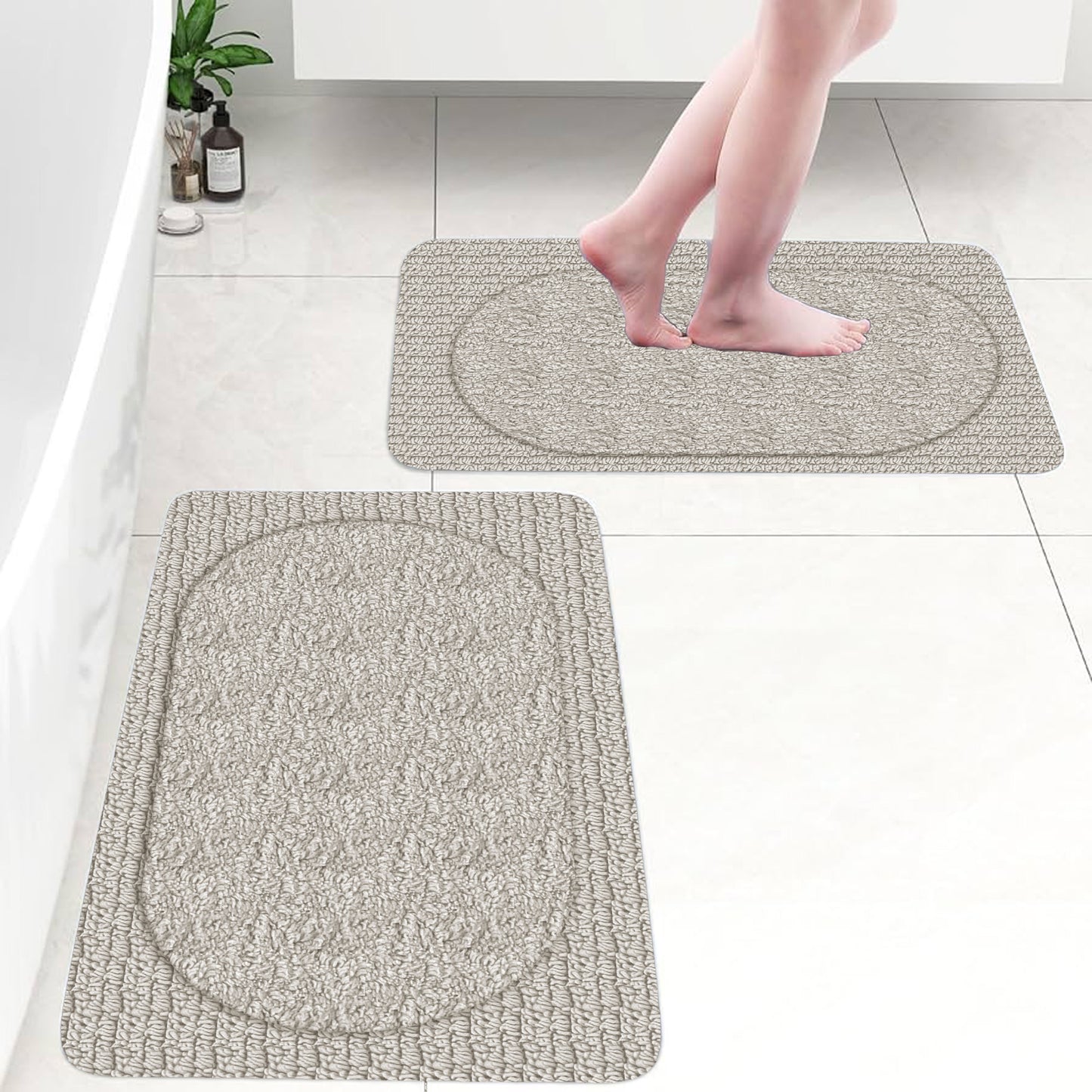 Crown Light Grey 40x60cm Bath Mat & Door Mat | Highly Absorbent | Anti-Skid for Superior Safety and Comfort