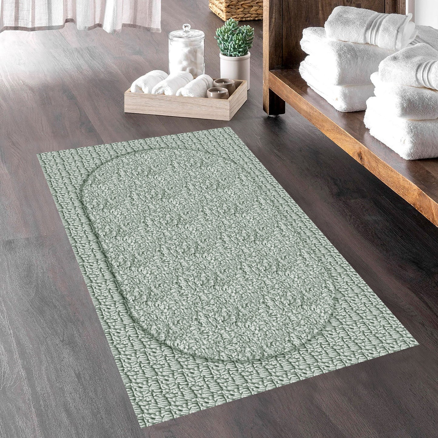 Crown Sea Green 40x60cm Bath Mat & Door Mat | Highly Absorbent | Anti-Skid for Superior Safety and Comfort