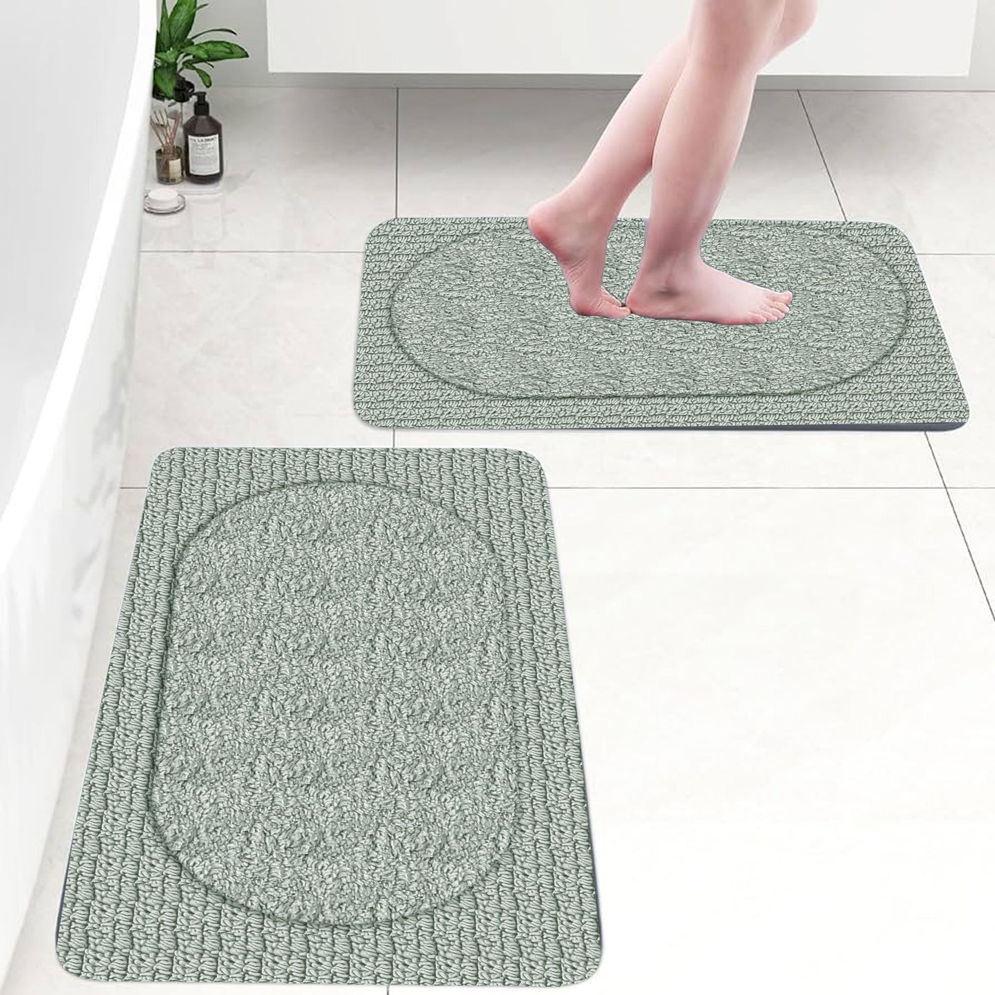 Crown Sea Green 40x60cm Bath Mat & Door Mat | Highly Absorbent | Anti-Skid for Superior Safety and Comfort