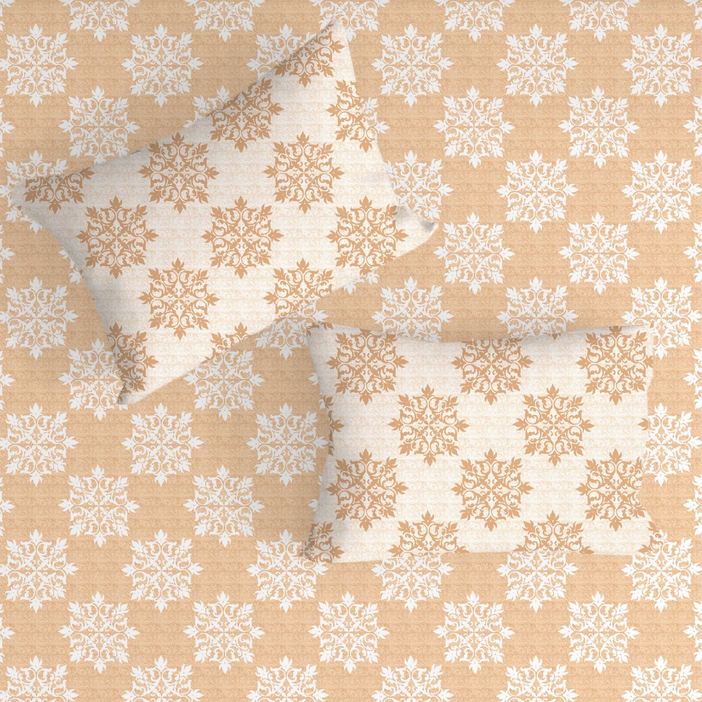 Damask Printed Brown Double Bedsheet with Two Pillow Cover | 210TC | King size 9x9 feet