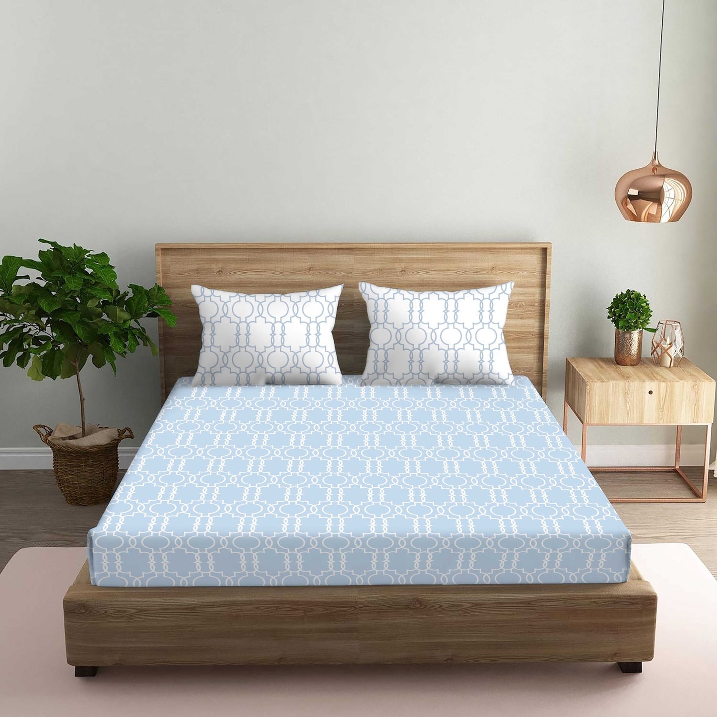 Enigma Blue Double Bedsheet with Two Pillow Cover | 210TC | King size 9x9 feet