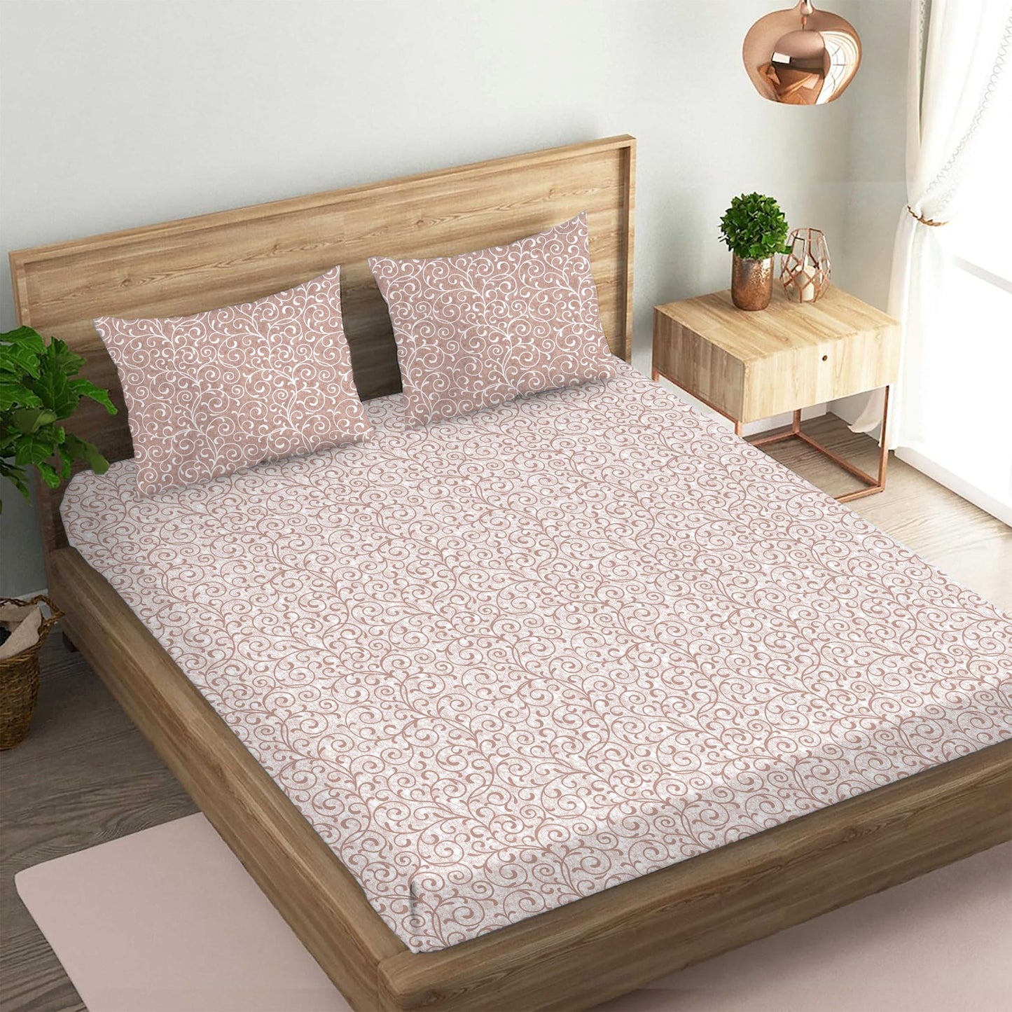 Epitome Brown Double Bedsheet with Two Pillow Cover | 210TC | King size 9x9 feet