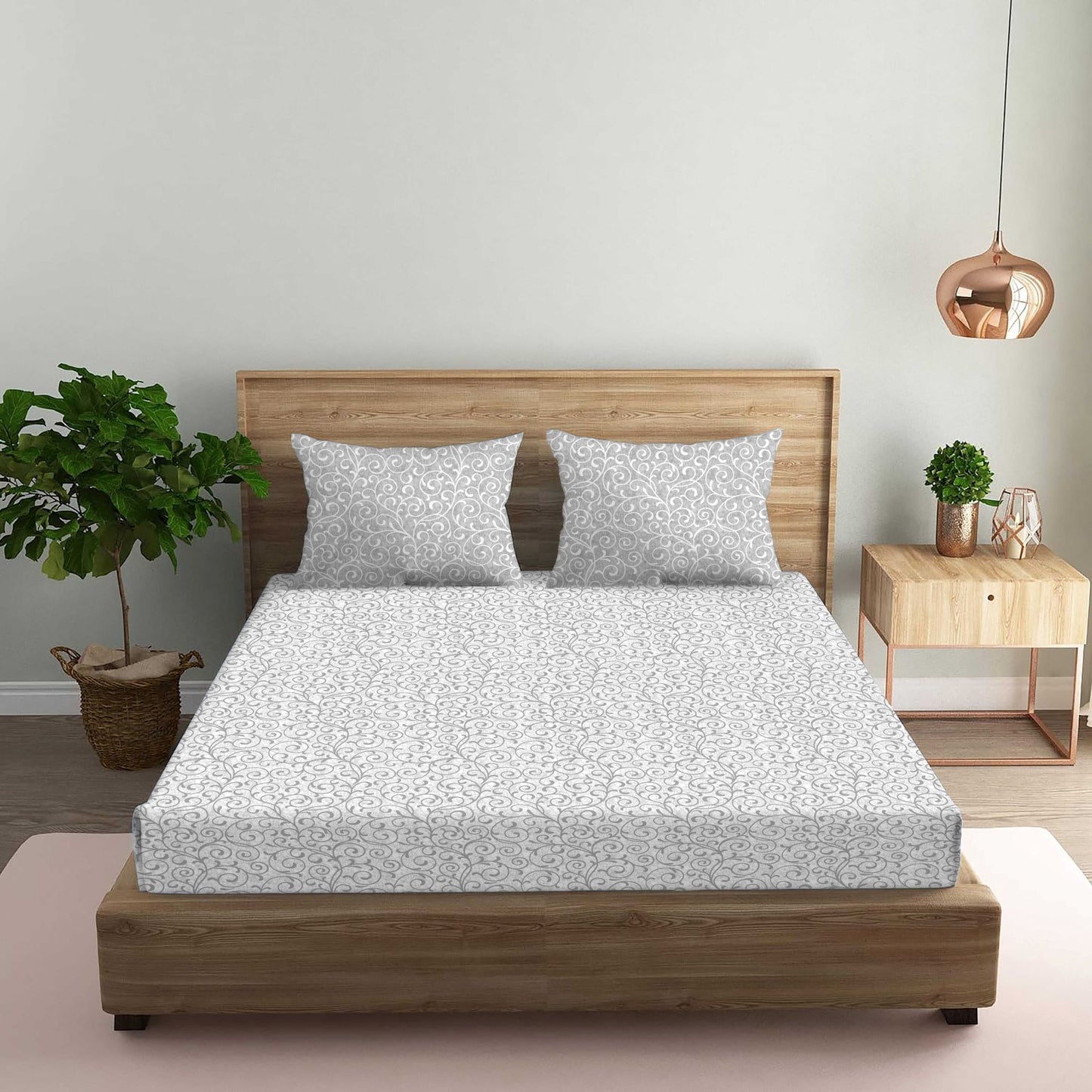 Epitome Grey Double Bedsheet with Two Pillow Cover | 210TC | King size 9x9 feet