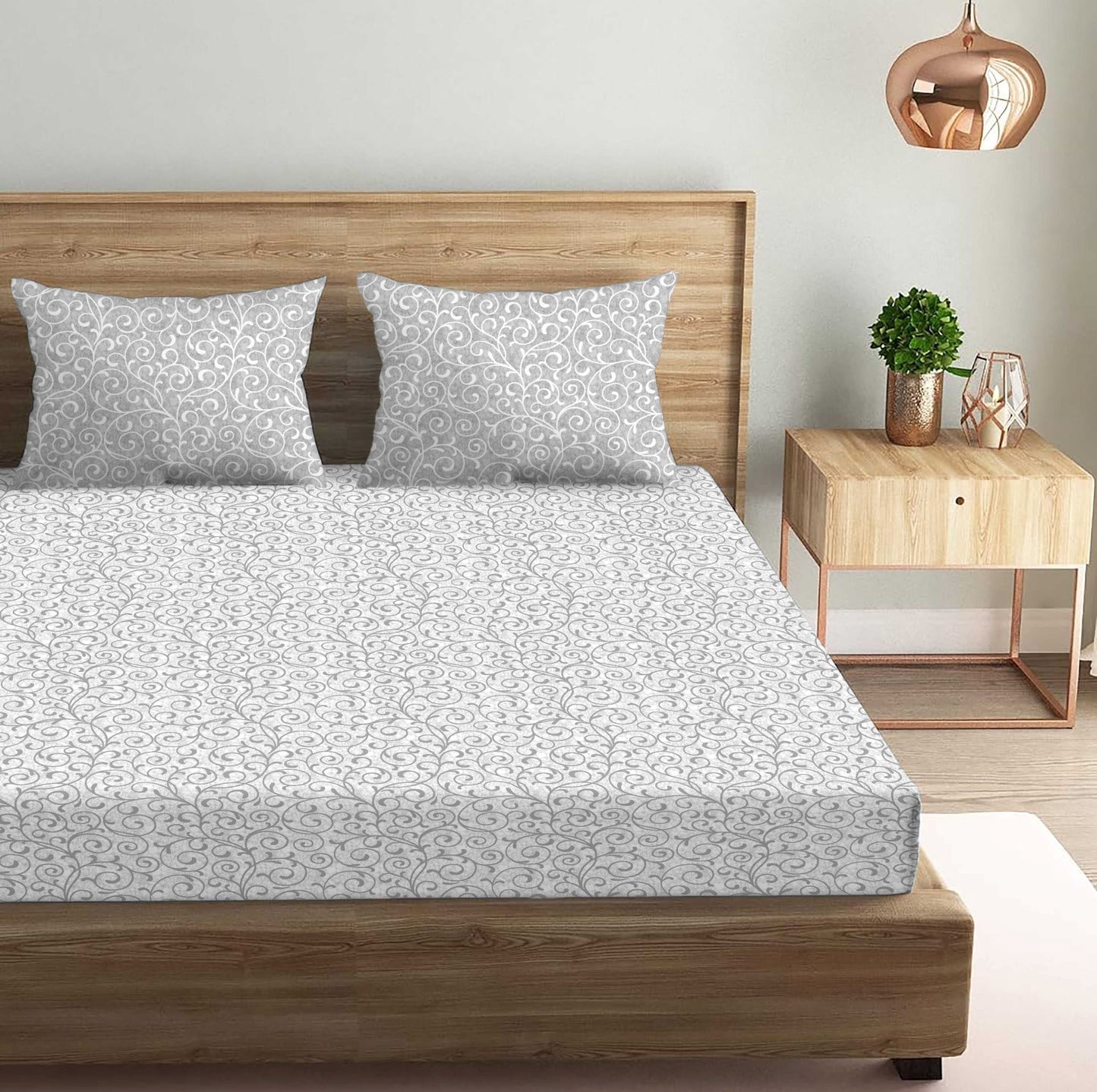 Epitome Grey Double Bedsheet with Two Pillow Cover | 210TC | King size 9x9 feet