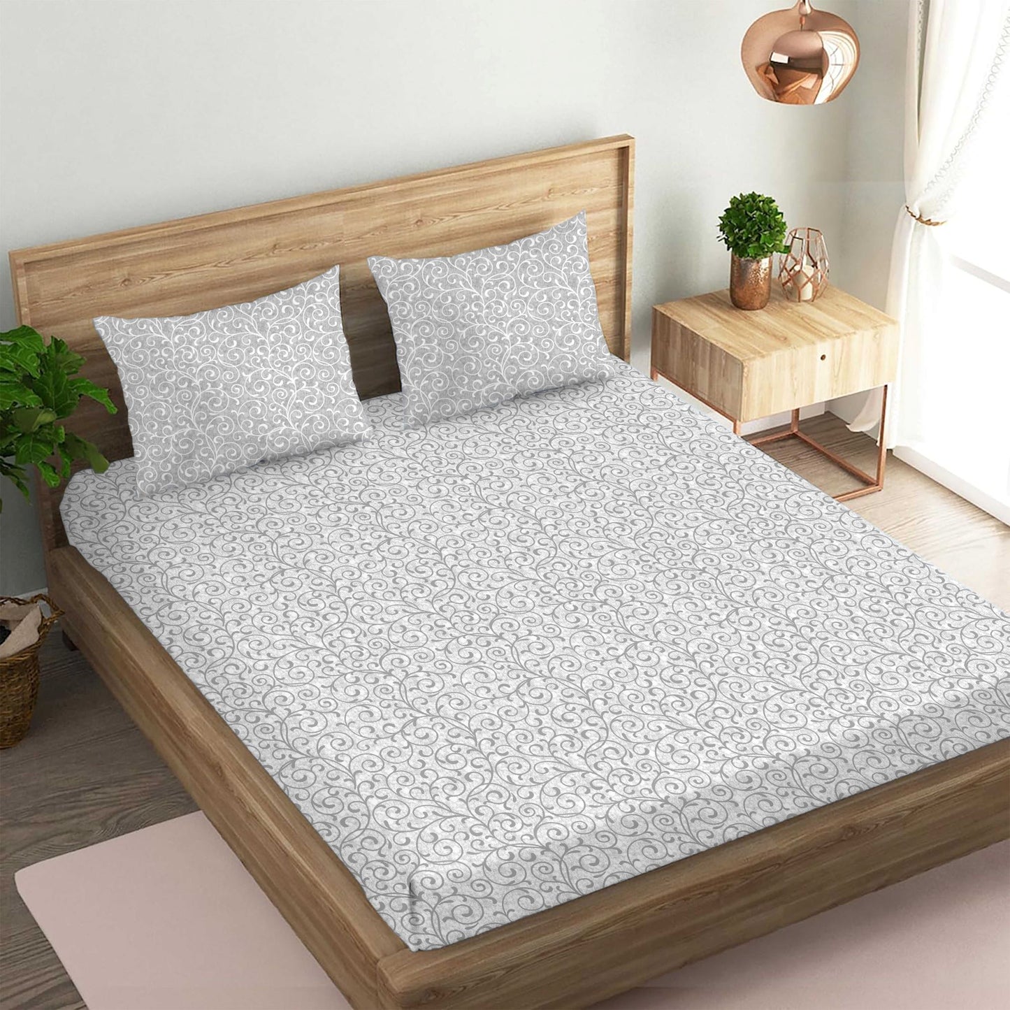 Epitome Grey Double Bedsheet with Two Pillow Cover | 210TC | King size 9x9 feet