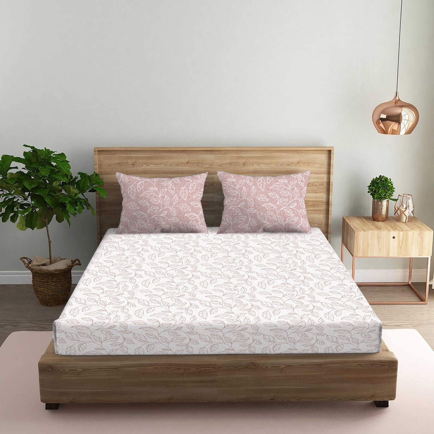 Floral Brown Double Bedsheet with Two Pillow Cover | 210TC | King size 9x9 feet