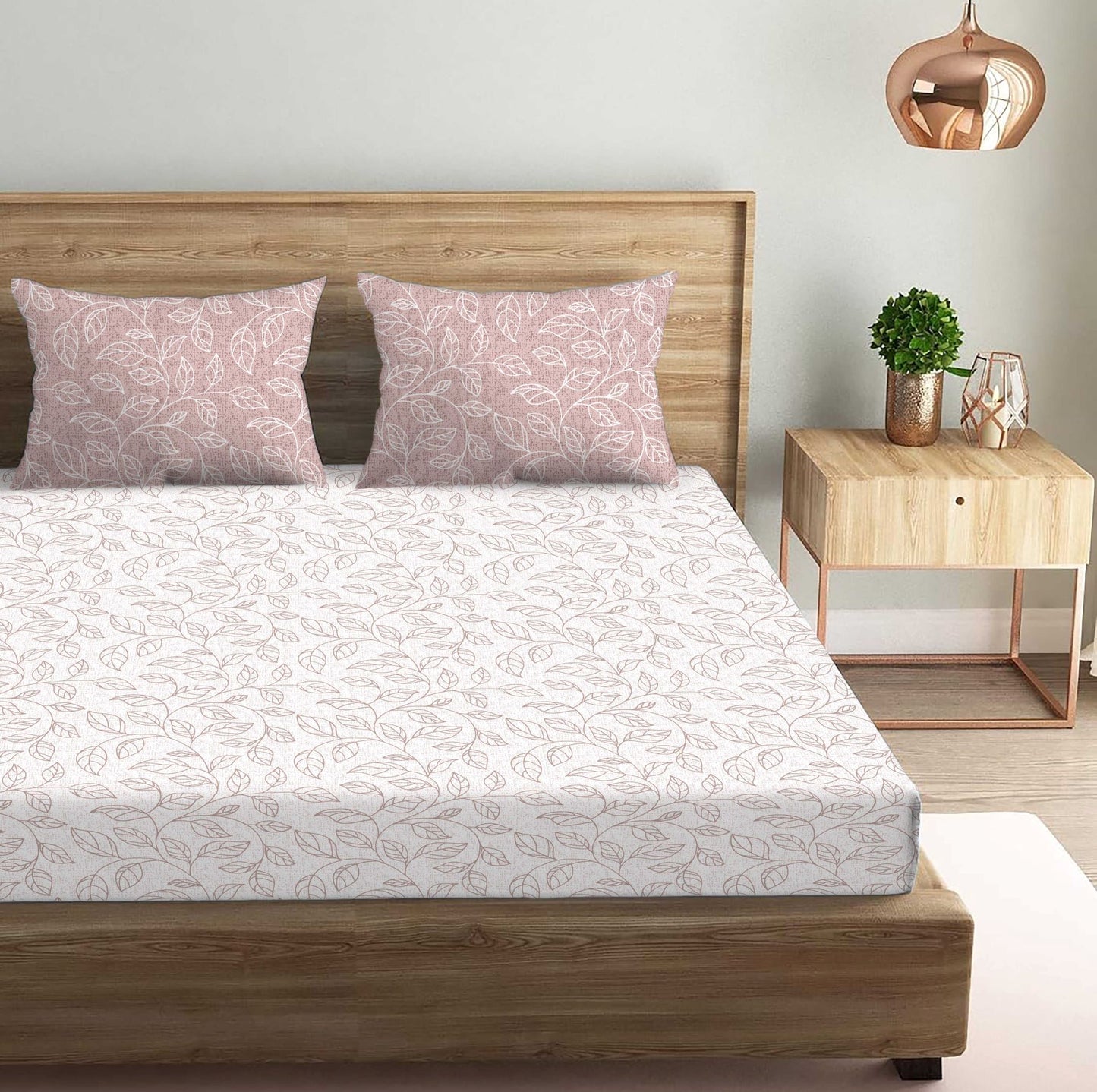 Floral Brown Double Bedsheet with Two Pillow Cover | 210TC | King size 9x9 feet