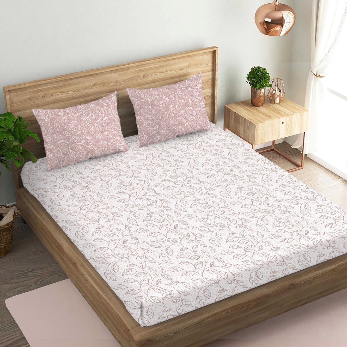 Floral Brown Double Bedsheet with Two Pillow Cover | 210TC | King size 9x9 feet