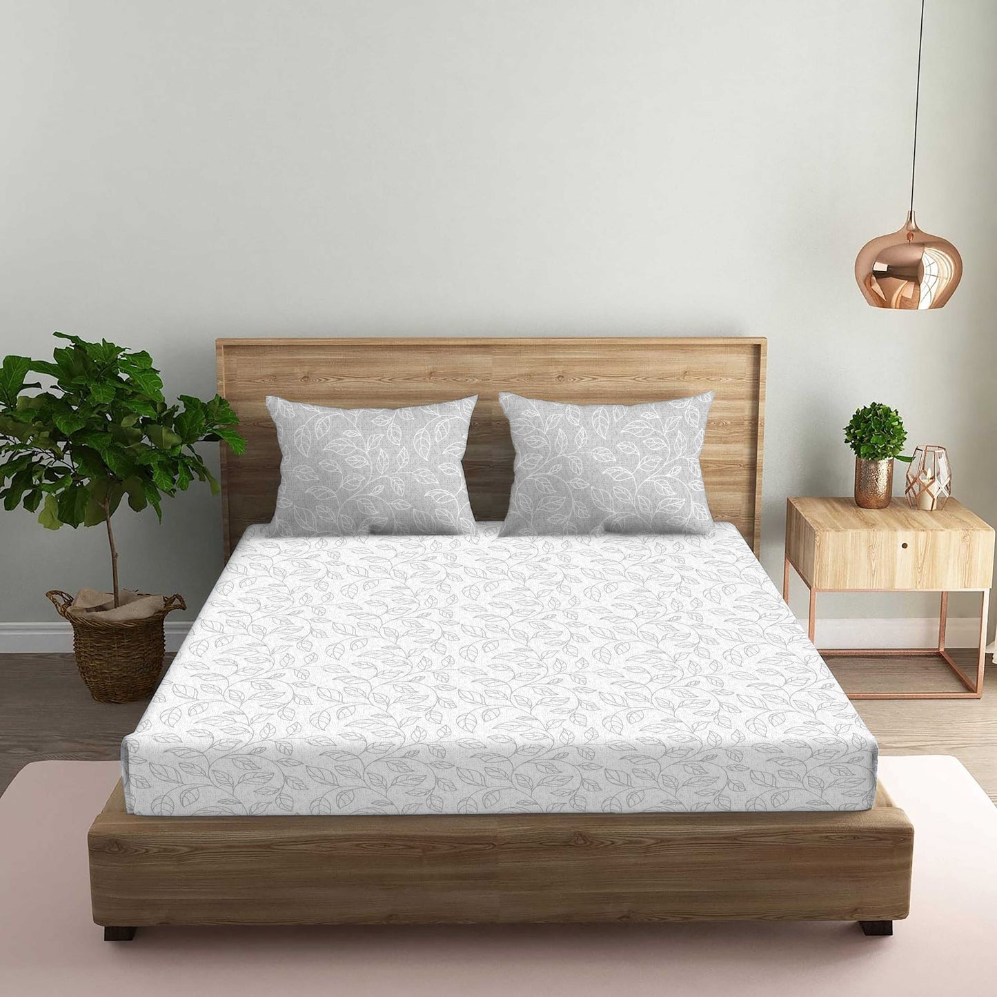 Floral Grey Double Bedsheet with Two Pillow Cover | 210TC | King size 9x9 feet