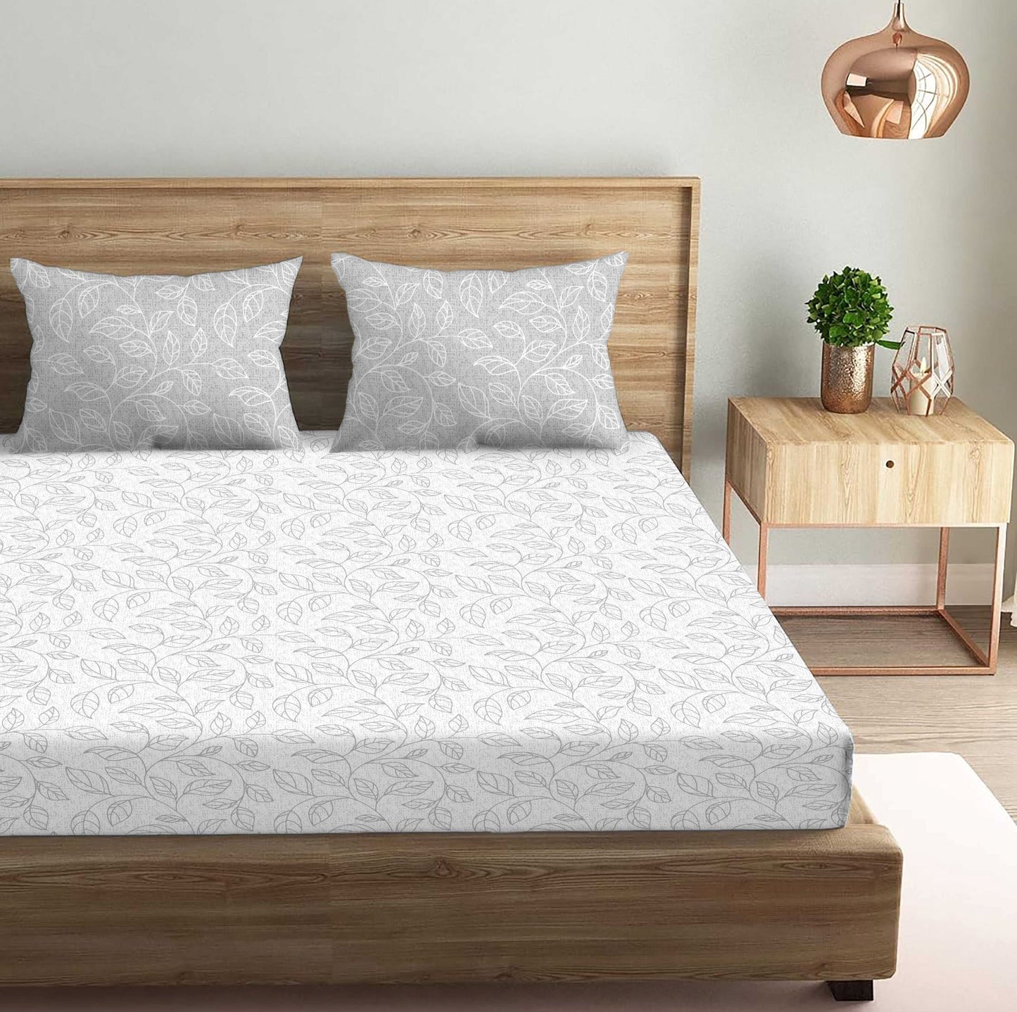 Floral Grey Double Bedsheet with Two Pillow Cover | 210TC | King size 9x9 feet