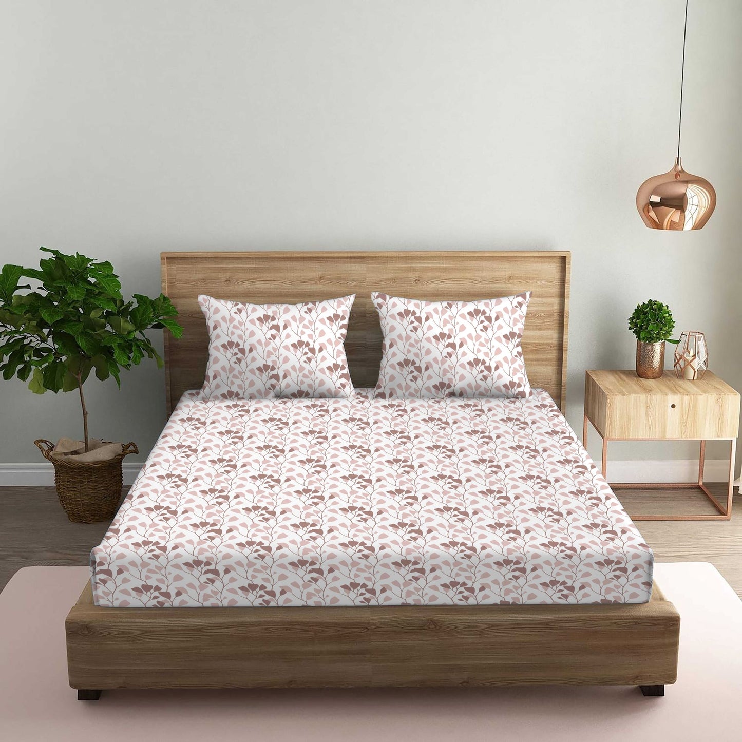 Garden of Tree Brown Double Bedsheet with Two Pillow Cover | 210TC | King size 9x9 feet
