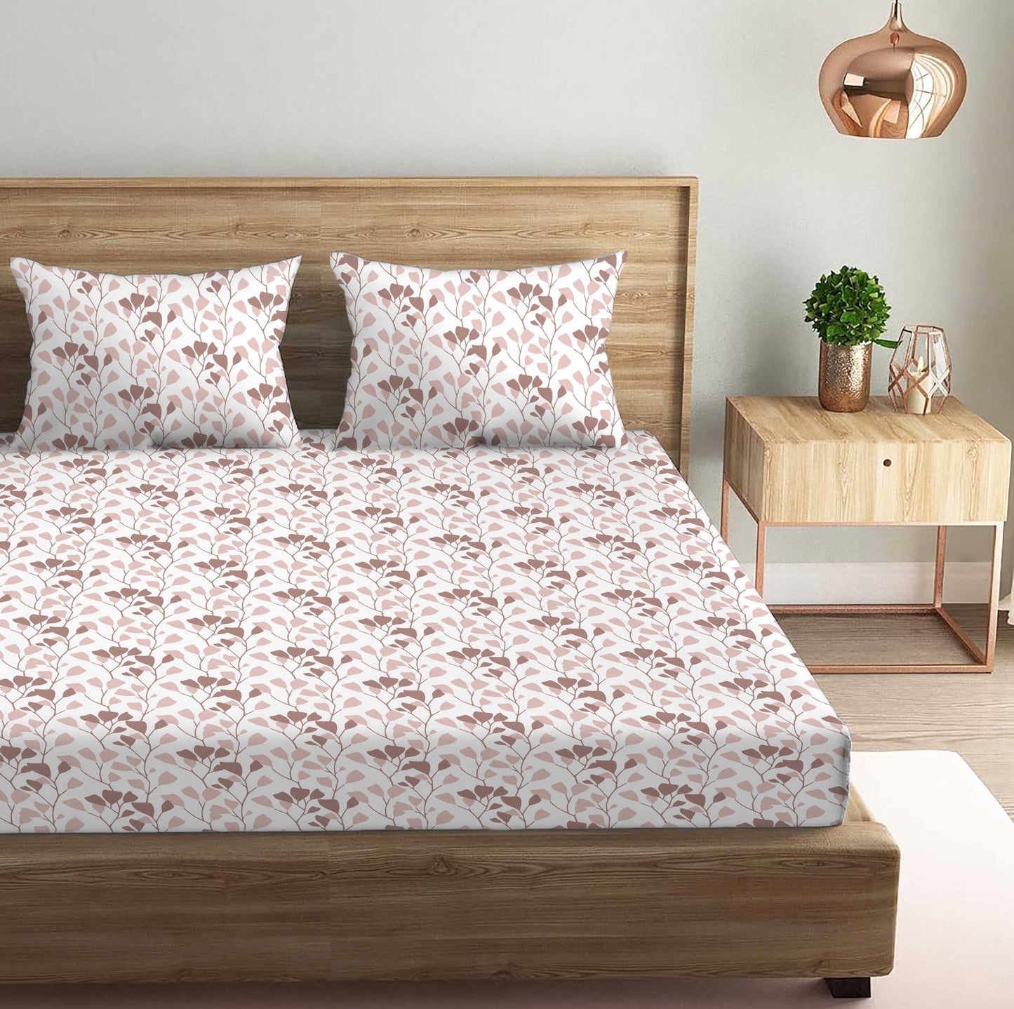 Garden of Tree Brown Double Bedsheet with Two Pillow Cover | 210TC | King size 9x9 feet