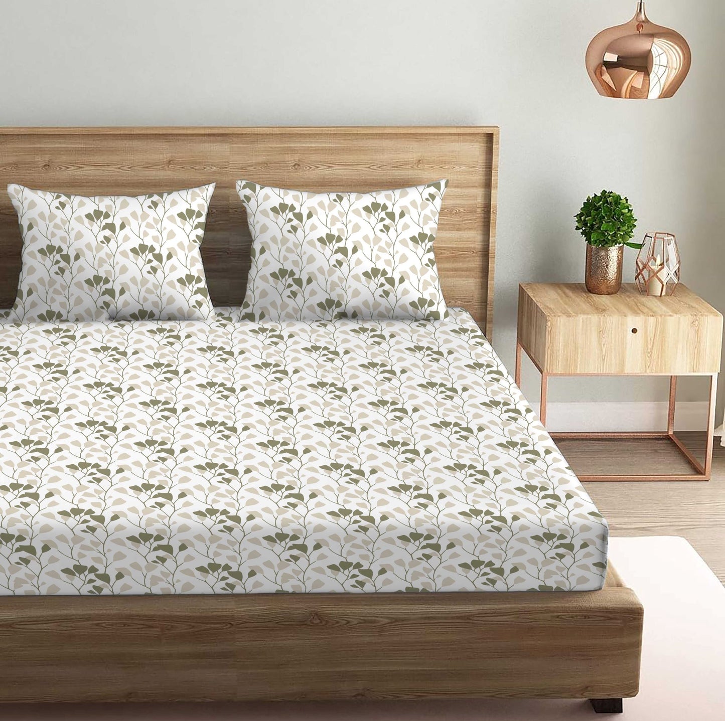 Garden of Tree Light Green Double Bedsheet with Two Pillow Cover | 210TC | King size 9x9 feet