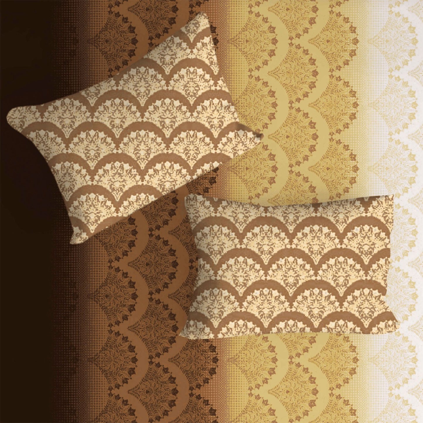 Flower Printed Ombre Design Gold Double Bedsheet with Two Pillow Cover | 210TC | King size 9x9 feet