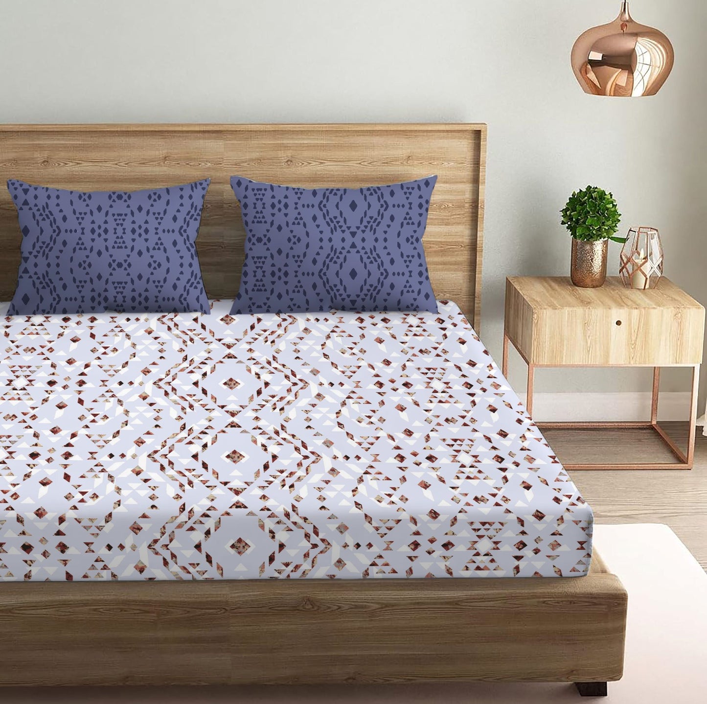 Kaleidoscope Blue Double Bedsheet with Two Pillow Cover | 210TC | King size 9x9 feet