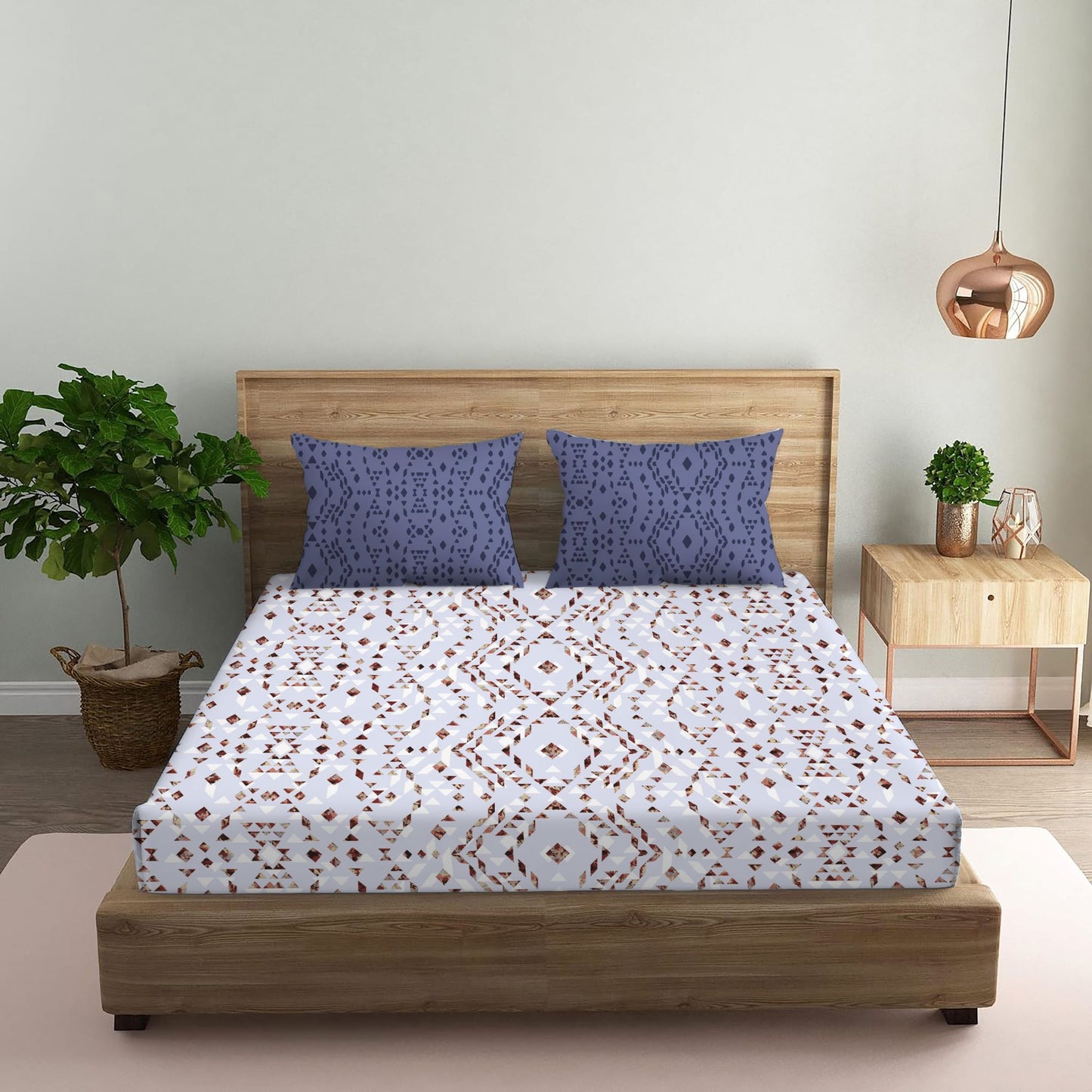 Kaleidoscope Blue Double Bedsheet with Two Pillow Cover | 210TC | King size 9x9 feet