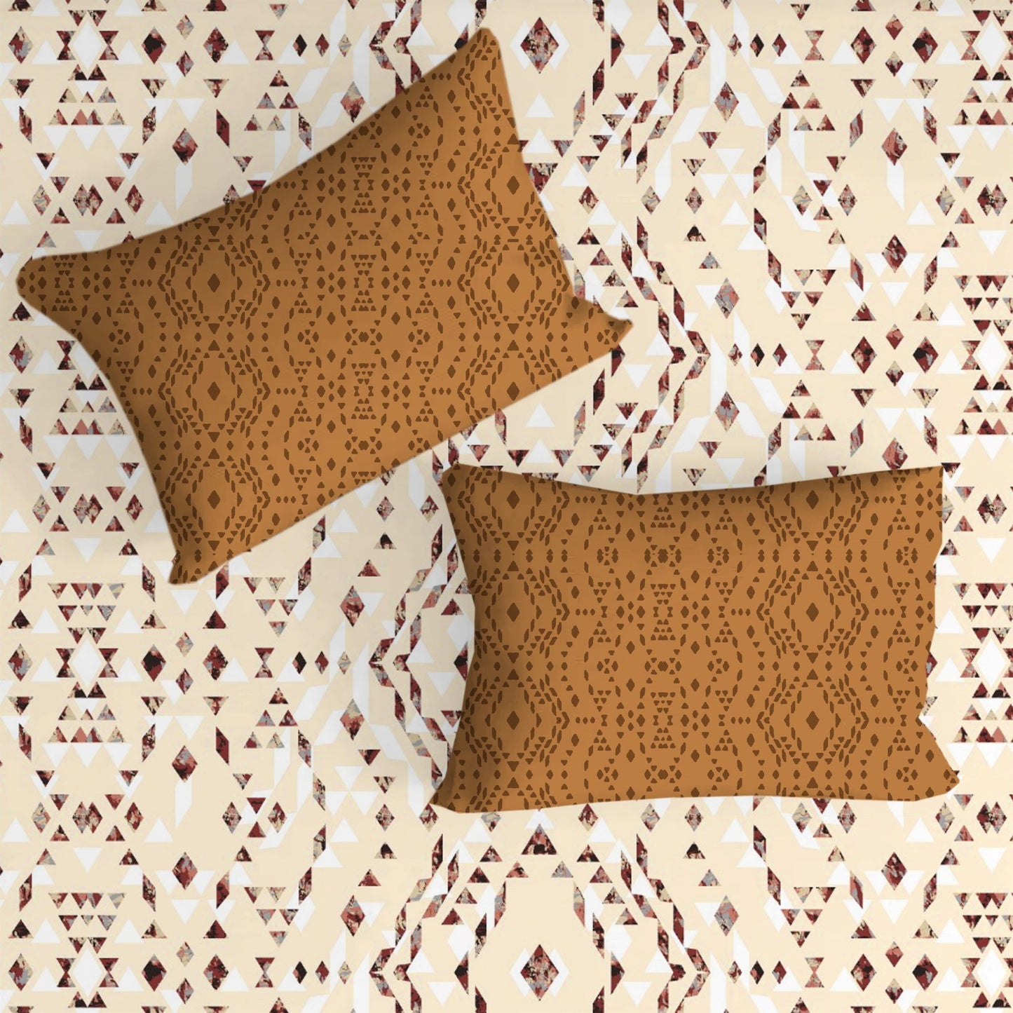 Kaleidoscope Brown Double Bedsheet with Two Pillow Cover | 210TC | King size 9x9 feet