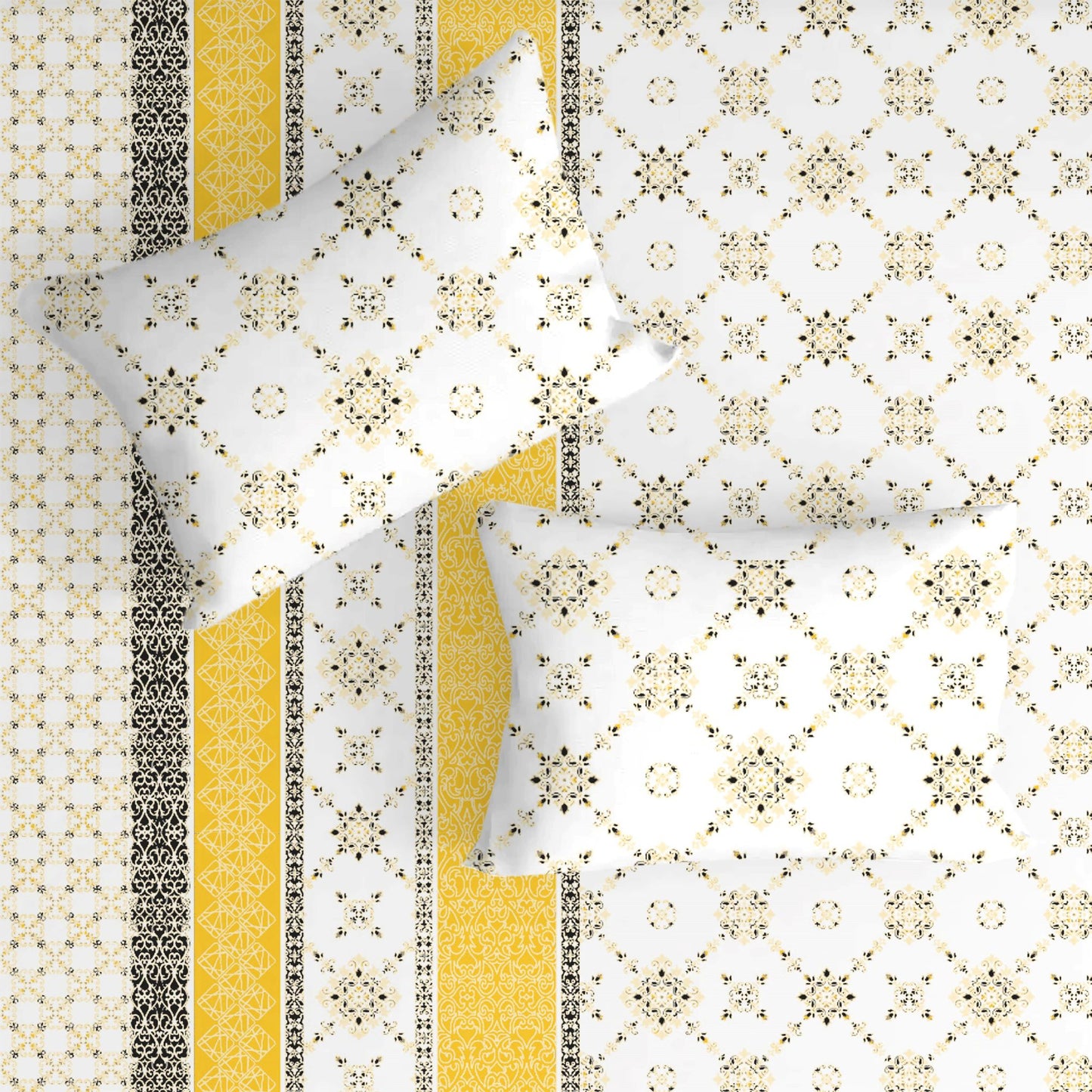 Vintage Yellow Double Bedsheet with Two Pillow Cover | 210TC | King size 9x9 feet