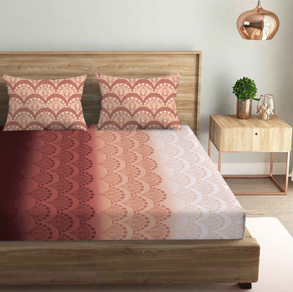 Flower Printed Brown Double Bedsheet with Two Pillow Cover | 210TC | King size 9x9 feet