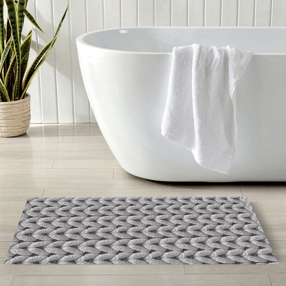 Cable Grey 40x60cm Bath Mat & Door Mat | Highly Absorbent | Anti-Skid for Superior Safety and Comfort
