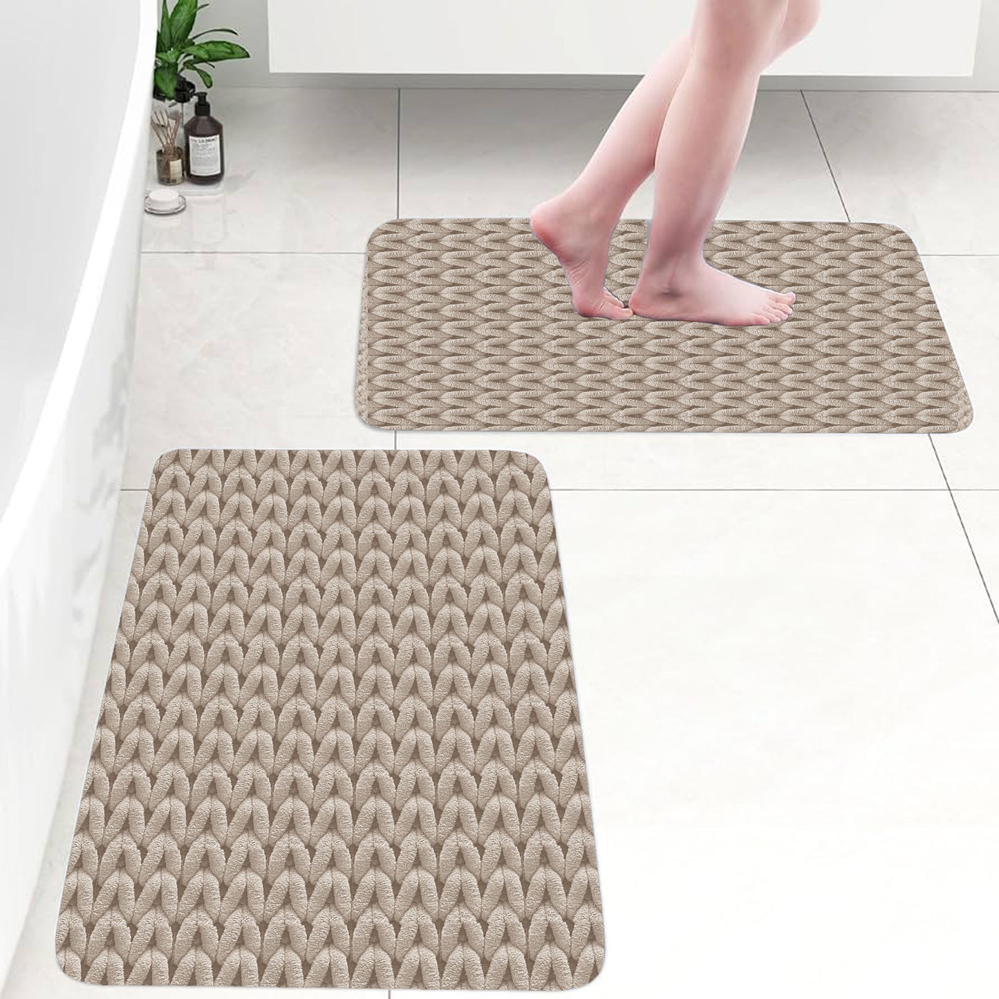 Cable Linen 40x60cm Bath Mat & Door Mat | Highly Absorbent | Anti-Skid for Superior Safety and Comfort