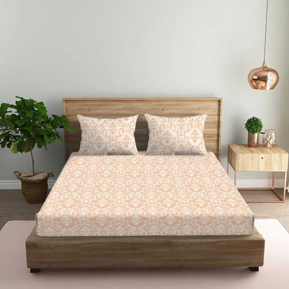 Classic Print Brown Double Bedsheet with Two Pillow Cover | 210TC | King size 9x9 feet