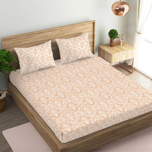 Classic Print Brown Double Bedsheet with Two Pillow Cover | 210TC | King size 9x9 feet