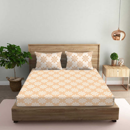 Damask Printed Brown Double Bedsheet with Two Pillow Cover | 210TC | King size 9x9 feet