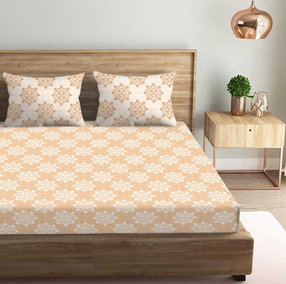 Damask Printed Brown Double Bedsheet with Two Pillow Cover | 210TC | King size 9x9 feet