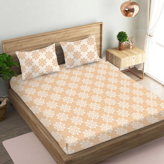 Damask Printed Brown Double Bedsheet with Two Pillow Cover | 210TC | King size 9x9 feet