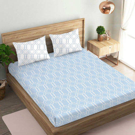 Enigma Blue Double Bedsheet with Two Pillow Cover | 210TC | King size 9x9 feet