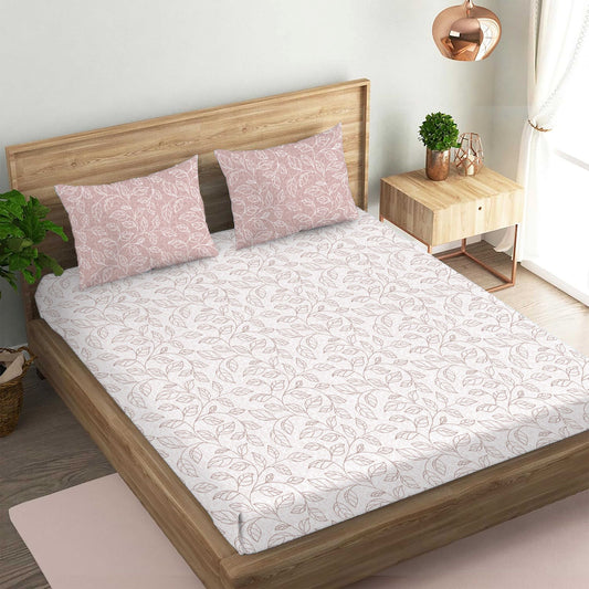 Floral Brown Double Bedsheet with Two Pillow Cover | 210TC | King size 9x9 feet