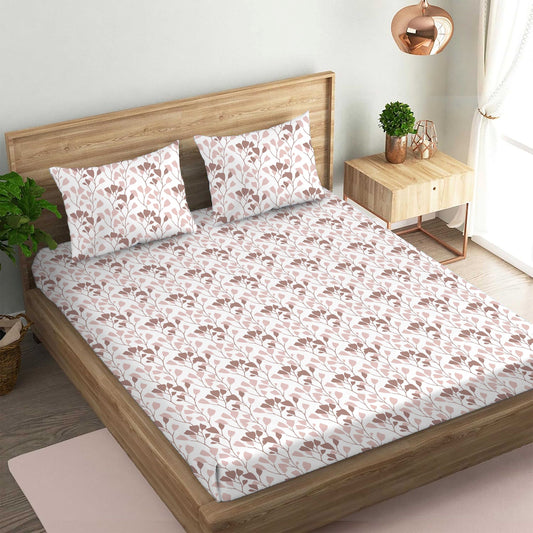 Garden of Tree Brown Double Bedsheet with Two Pillow Cover | 210TC | King size 9x9 feet