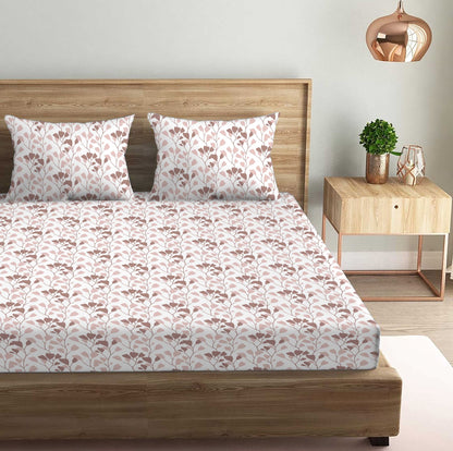 Garden of Tree Brown Double Bedsheet with Two Pillow Cover | 210TC | King size 9x9 feet