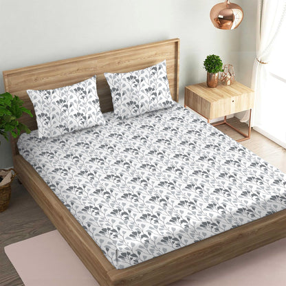 Garden of Tree Grey Double Bedsheet with Two Pillow Cover | 210TC | King size 9x9 feet