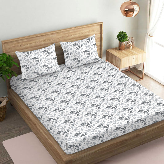 Garden of Tree Grey Double Bedsheet with Two Pillow Cover | 210TC | King size 9x9 feet