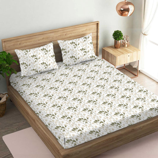 Garden of Tree Light Green Double Bedsheet with Two Pillow Cover | 210TC | King size 9x9 feet