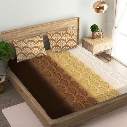 Flower Printed Ombre Design Gold Double Bedsheet with Two Pillow Cover | 210TC | King size 9x9 feet