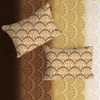 Flower Printed Ombre Design Gold Double Bedsheet with Two Pillow Cover | 210TC | King size 9x9 feet